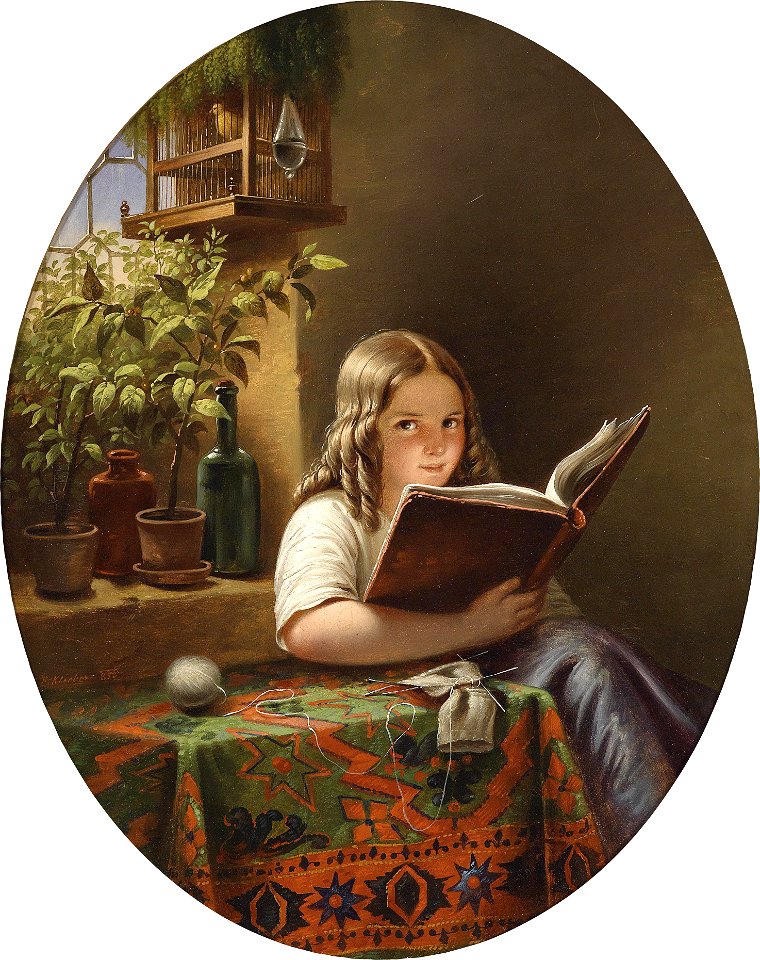 Eduard Klieber (Kopie nach Meyer von Bremen) Lesendes Mädchen 1855