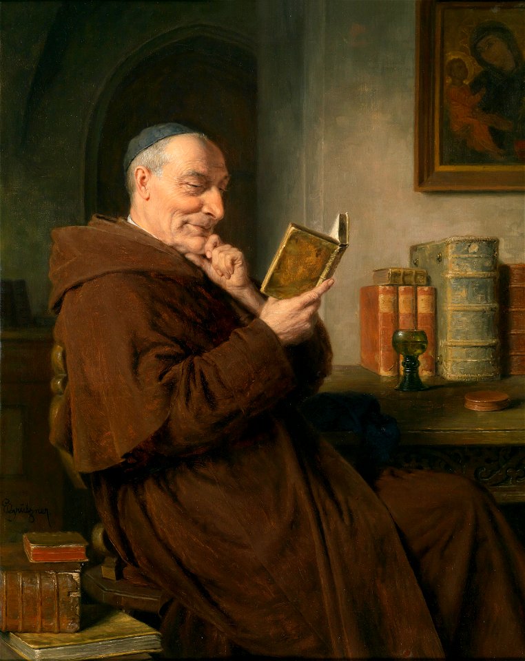 Eduard Grützner Lesender Mönch mit Weinglas