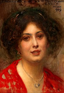 Eduard Veith - Portrait of a Young Woman in a Red Dress