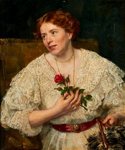 Eduard von Gebhardt Portrait einer jungen Frau mit Rose