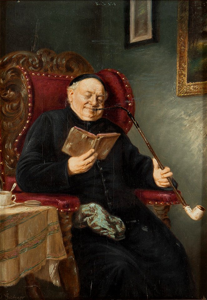 Eduard von Grützner Pipe-smoking priest