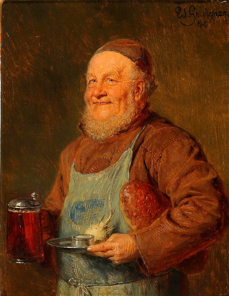 Eduard von Grützner Lächelnder Mönch mit Brotzeit 1888