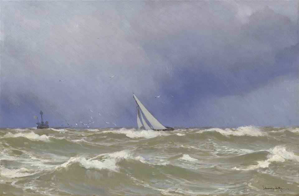 Eduardo De Martino (1838-1912) - 'Britannia' in a Squall in the Solent - RCIN 402078 - Royal Collection