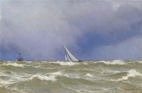 Eduardo De Martino (1838-1912) - 'Britannia' in a Squall in the Solent - RCIN 402078 - Royal Collection