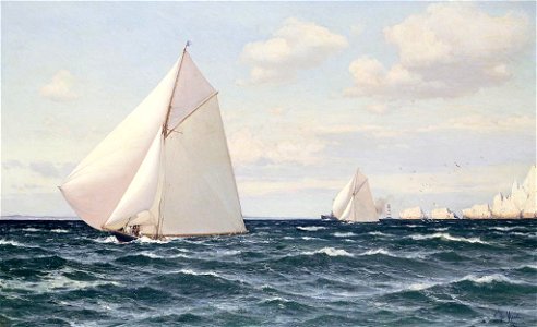Eduardo De Martino (1838-1912) - The Yachts 'Britannia' and 'Ailsa' off the Needles, Isle of Wight - RCIN 404712 - Royal Collection