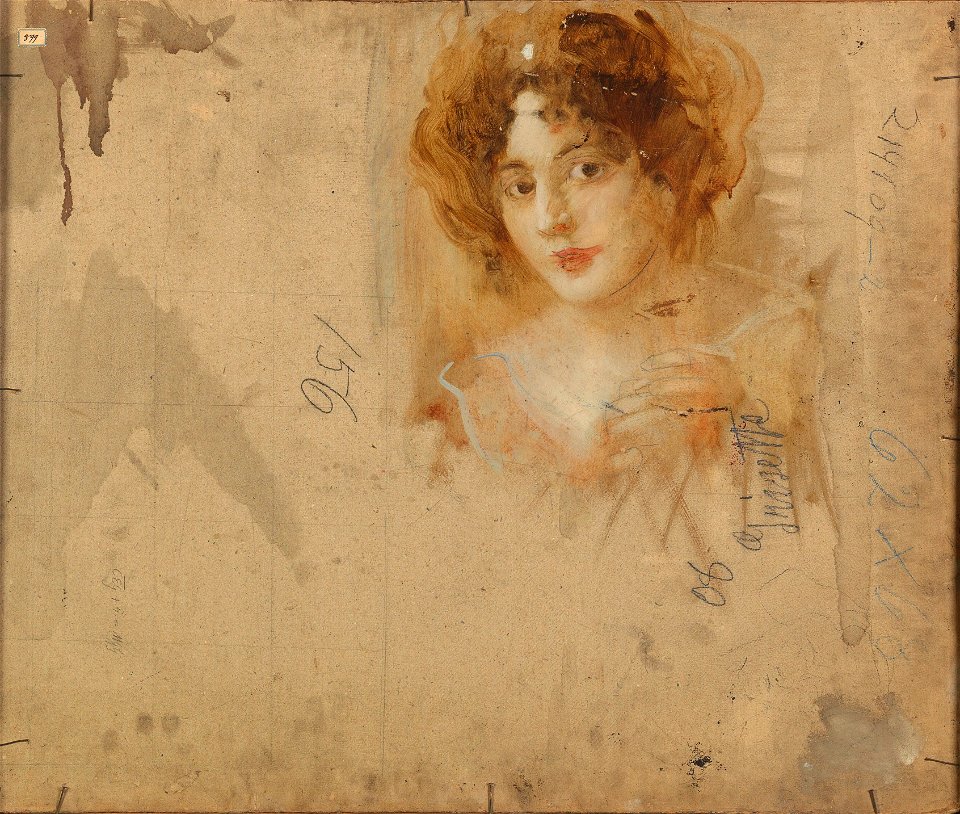 Eduard Veith Dame mit Hut in gelbem Kleid (reverse)