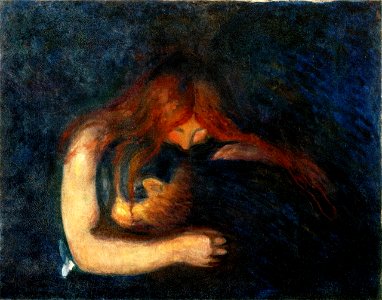Edvard Munch - Vampire (1893), Munchmuseet. Free illustration for personal and commercial use.