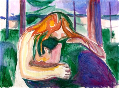 Edvard Munch - Vampire (1916-18). Free illustration for personal and commercial use.