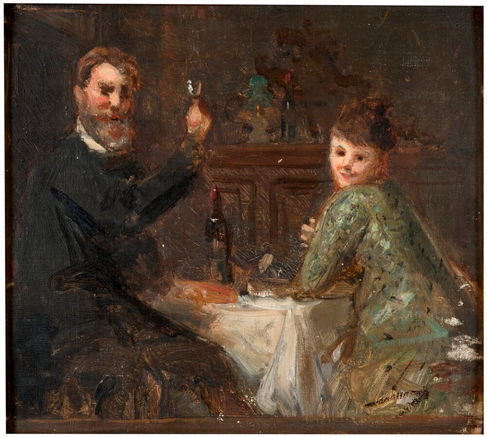 Edvard Perséus - Självporträtt med hustrun Maria Agnes Claesson (1843-efter 1903), interiör från hemmet i Paris, skiss - NMGrh 4897 - Nationalmuseum