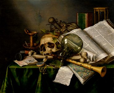 Edwaert Collier - Vanitas - Still Life with Books and Manuscripts and a Skull - Google Art Project. Free illustration for personal and commercial use.