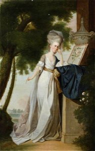Edward Alcock (d.1778) (attributed to) - Frances Delaval (1759–1839), the Honourable Mrs Fenton Cawthorne, with a Watercolour of a Rose, in a Landscape - 1276776 - National Trust