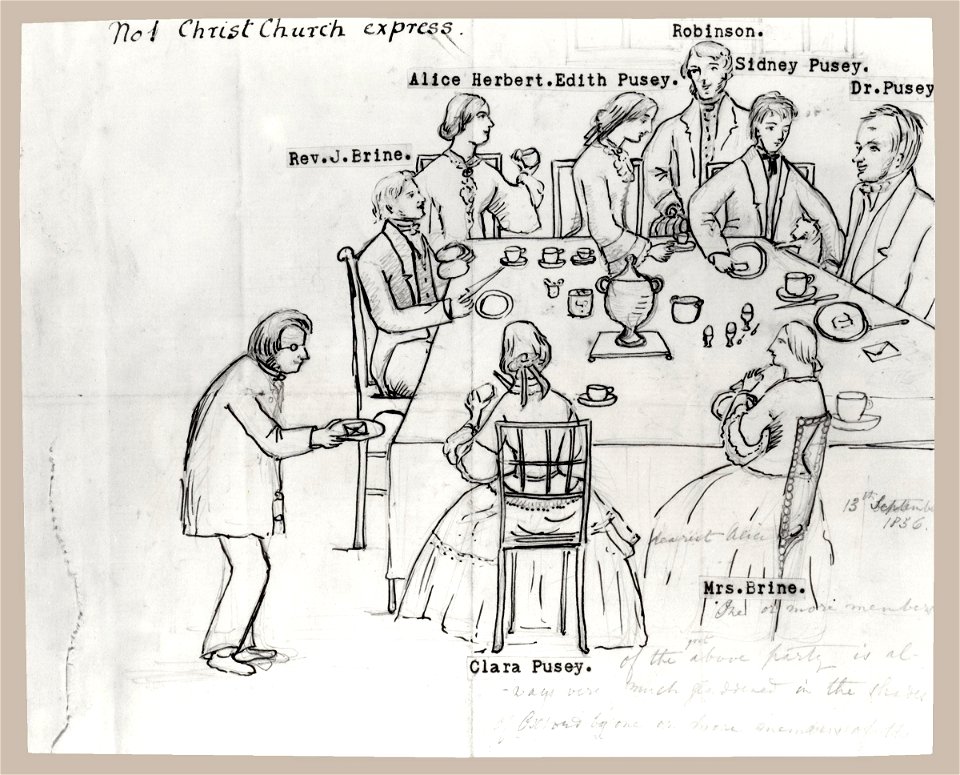 Edward Bouverie Pusey with his family at breakfast by Clara Pusey