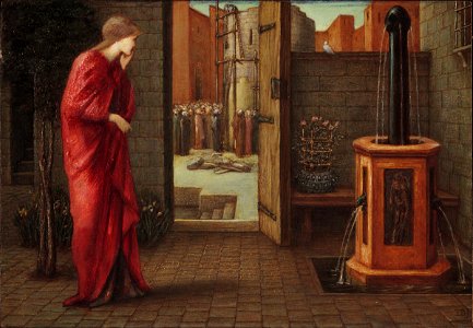 Edward Burne-Jones - Danaë Watching the Building of the Brazen Tower - 1943.189 - Fogg Museum. Free illustration for personal and commercial use.
