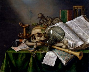 Edwaert Collier - Vanitas - Still Life with Books and Manuscripts and a Skull - Google Art ProjectFXD. Free illustration for personal and commercial use.