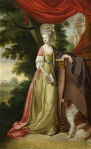 Edward Alcock (d.1778) (attributed to) - Elizabeth Delaval (1757–1785), Lady Audley, Holding a Book, with a Water Spaniel, in a Landscape - 1276774 - National Trust