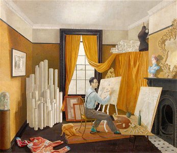 Edward Bawden Working in His Studio. Free illustration for personal and commercial use.