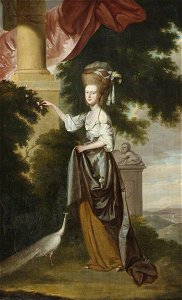 Edward Alcock (d.1778) (attributed to) - Sarah Delaval (1763–1800), Countess of Tyrconnel, with a White Peahen, in a Landscape - 1276772 - National Trust