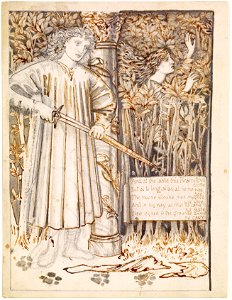 Edward Burne-Jones - Pyramus and Thisbe - Pyramus Draws His Sword to Slay Himself - Google Art Project. Free illustration for personal and commercial use.
