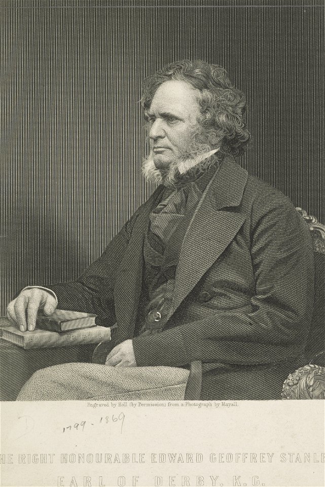 Edward Geoffrey Smith-Stanley, 14th Earl of Derby, 1799 - 1869. Prime minister