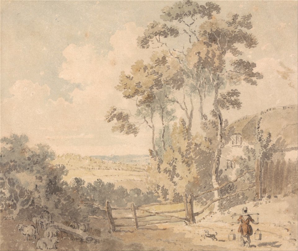 Edward Dayes - Milkmaid and Dog in a Landscape - Google Art Project