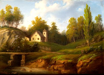 Edward Drdacki - Pejzaż z domem i groblą 1866