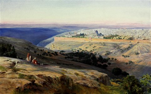 Edward Lear - Jerusalem from the Mount of Olives, Sunrise. Free illustration for personal and commercial use.