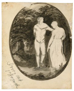 Edward Lear - A Couple in a Wooded Landscape set in an oval - Google Art Project