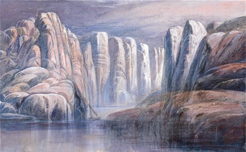 Edward Lear - River pass, between barren rock cliffs - Google Art Project
