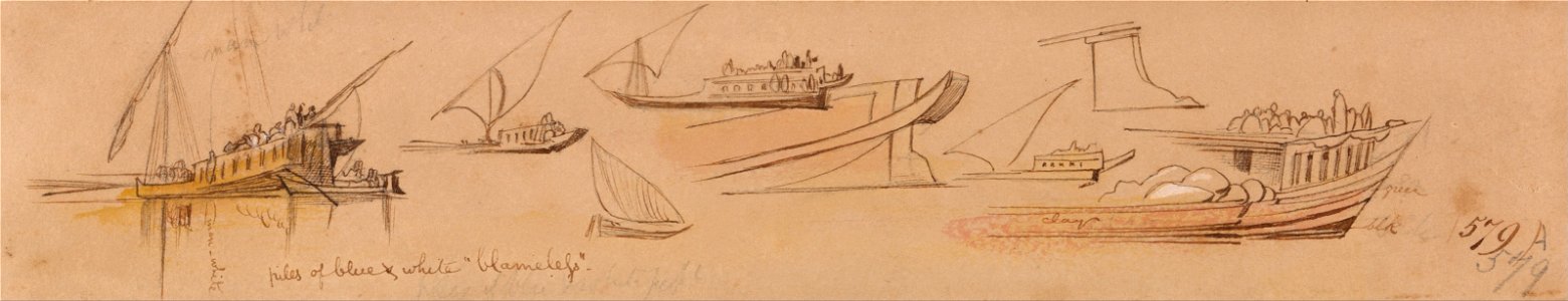 Edward Lear - Boats on the Nile - Google Art Project. Free illustration for personal and commercial use.