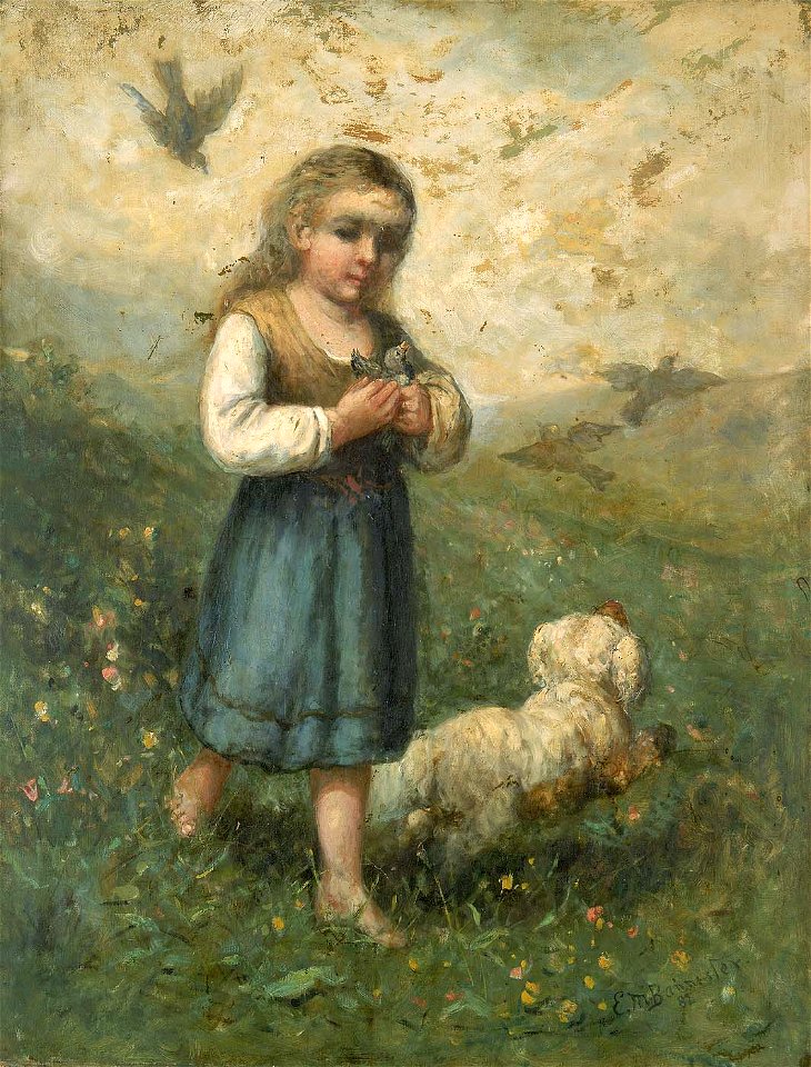 Edward Mitchell Bannister - Child with Birds and Dog - 1983.95.124 - Smithsonian American Art Museum
