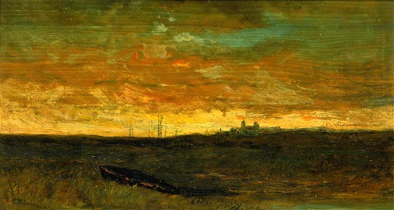 Edward Mitchell Bannister - Sunset Scene - 1983.95.82 - Smithsonian American Art Museum. Free illustration for personal and commercial use.