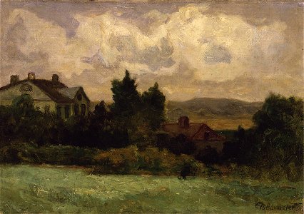 Edward Mitchell Bannister - Untitled (houses and trees) - 1983.95.127 - Smithsonian American Art Museum