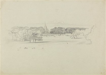 Edward Lear - View across a Meadow to a Church - Google Art Project