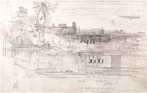 Edward Lear - View over Rome from the Borghese Gardens