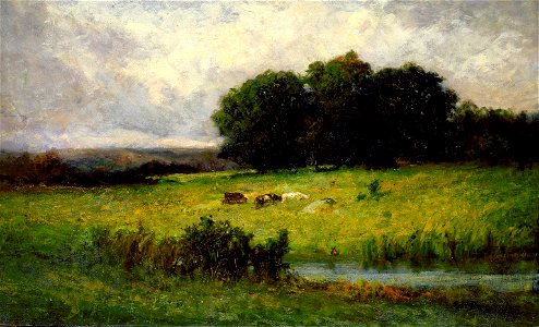 Edward Mitchell Bannister - Bright Scene of Cattle near Stream - 1983.104.2 - Smithsonian American Art Museum. Free illustration for personal and commercial use.