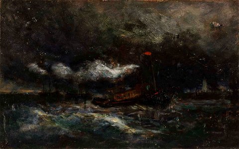 Edward Mitchell Bannister - Squall, Brenton Light (boat in storm, lighthouse in background) - 1983.95.106 - Smithsonian American Art Museum