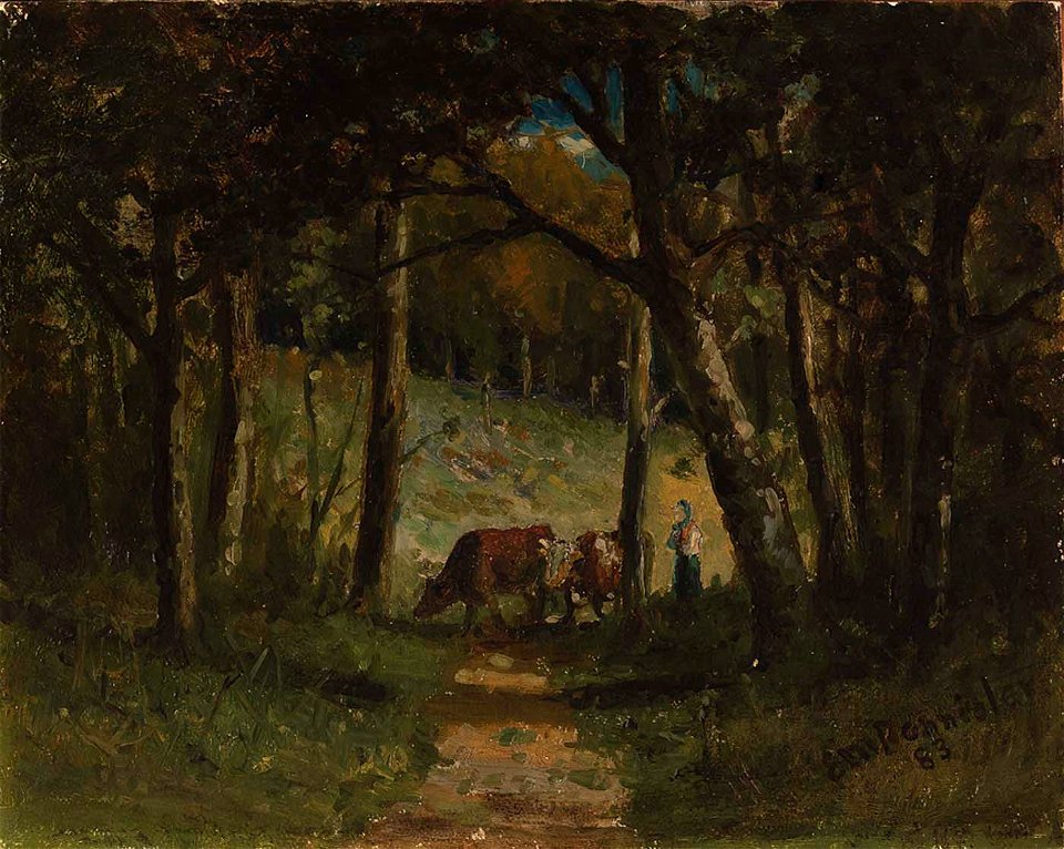 Edward Mitchell Bannister - Untitled (cows on path in forest) - 1983.95.83 - Smithsonian American Art Museum