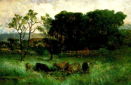 Edward Mitchell Bannister - Untitled (five cows in pasture) - 1983.95.145 - Smithsonian American Art Museum