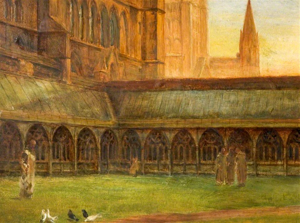 Edward Richard Taylor (1838-1912) - Lincoln Cathedral, the Cloisters (panel in the Everitt Cabinet) - 1892P41.9 - Birmingham Museums Trust