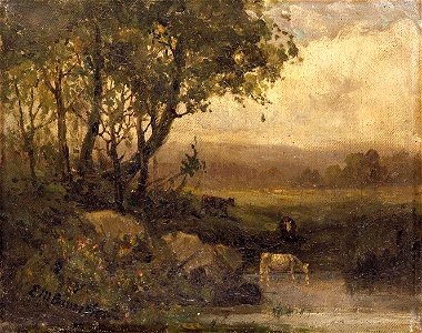 Edward Mitchell Bannister - Untitled (landscape, riverbank, three cows) - 1983.95.136 - Smithsonian American Art Museum