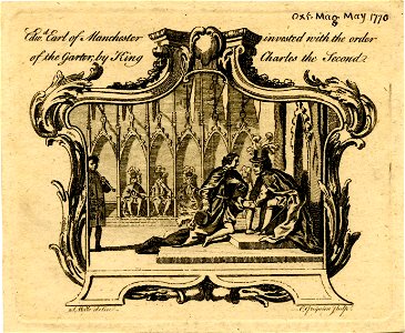 Edwd Earl of Manchester invested with the order of the Garter, by King Charles the Second (BM 1868,0808.9887)