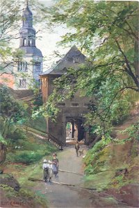 Edward Theodore Compton Spaziergänger am Mönchsberg mit Blick auf die Müllner Kirche