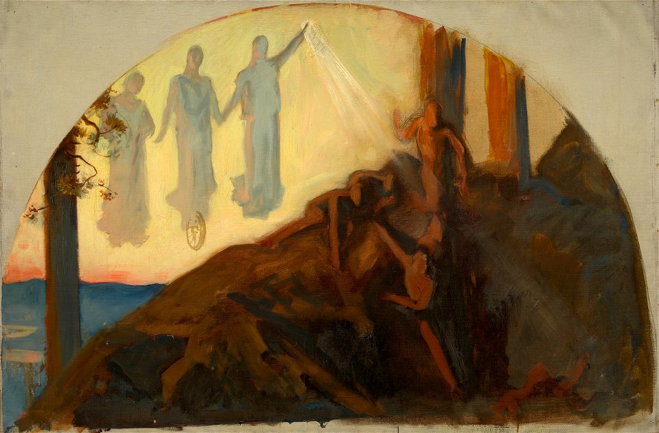 Edwin Austin Abbey - Science Revealing the Treasues of the Earth, sketch, lunette shaped - 1937.1435 - Yale University Art Gallery