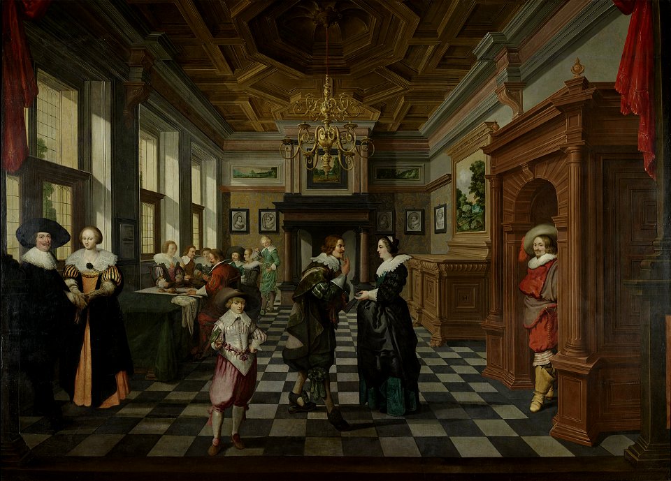 Een interieur. Onderdeel van een zevendelig kamerbeschildering. Rijksmuseum SK-A-3938