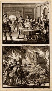 Een moeder die haar eigen kind gedood en gebraden heeft toont de resten aan soldaten, De Romeinen veroveren Jeruzalem, objectnr A 48186