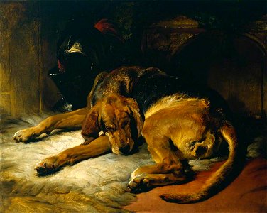 Edwin Henry Landseer - Sleeping Bloodhound. Free illustration for personal and commercial use.