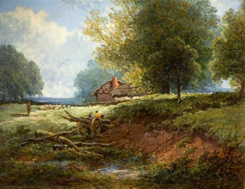 Edwin Taylor (d.1888) - Meadow Scene (panel in the Everitt Cabinet) - 1892P41.12 - Birmingham Museums Trust