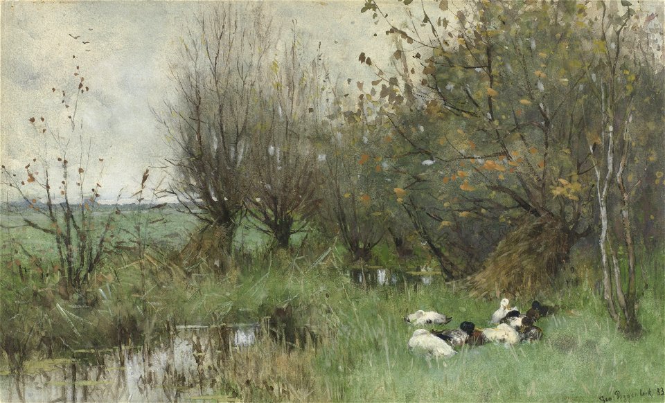 Eenden bij een wilgenbosje Rijksmuseum SK-A-3704