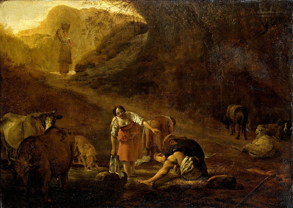 Een herder en wasvrouwen bij een bron Rijksmuseum SK-A-1945