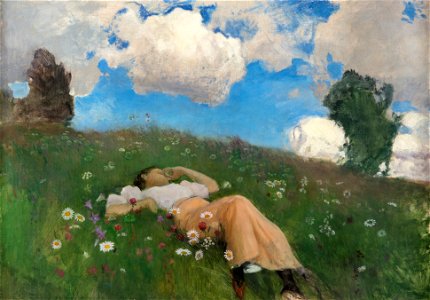 Eero Järnefelt - Saimi in the Meadow. Free illustration for personal and commercial use.